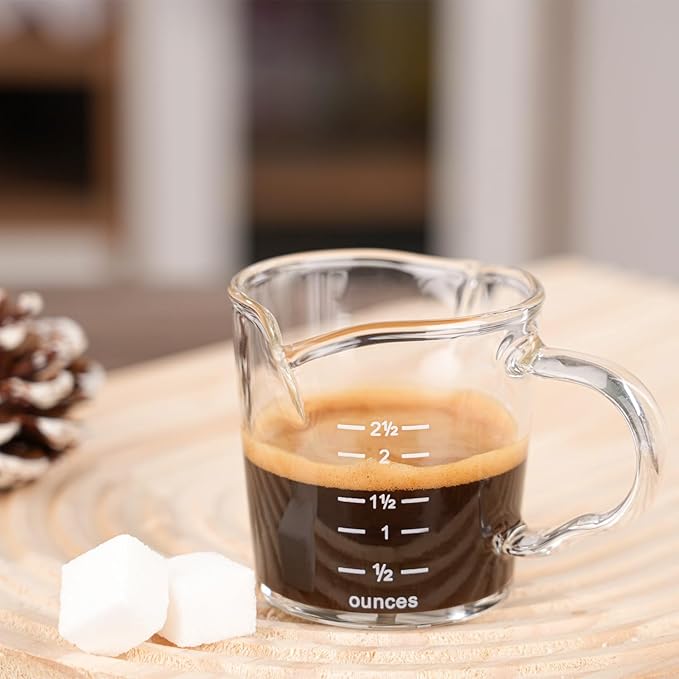 Espresso Shot Glass 3-Ounce Triple Pitcher Barista Double Spouts With Pouring Handle (2 Pack)
