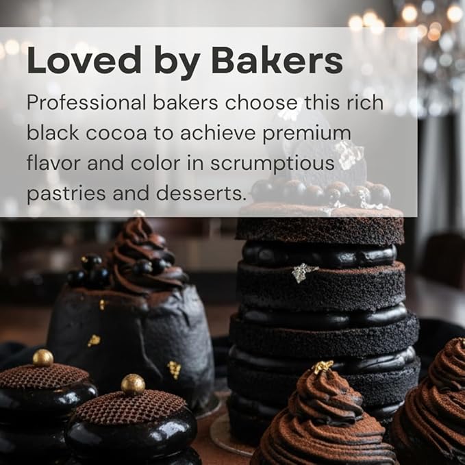 Black Cocoa Powder by Chefmaster, Extra Dark Dutch-Processed Cocoa Powder for Baking, Cookies, Cakes, & Icings; Rich Chocolate Flavor, All-Natural Dye Alternative, Unsweetened, 16 oz