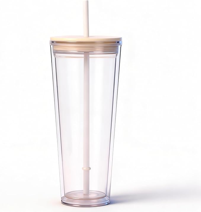 24oz Tumbler with Lid and Straw, Leak Proof and Double Wall Insulated Reusable Plastic Cups,Travel Reusable Iced Coffee Cup (1, White)