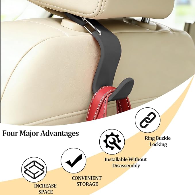4PCS Car Seat Headrest Hook, Multifunctional Vehicle Seat Back Hanger Holder for Purse Handbag Umbrella, Automotive Interior Backseat Storage Organizer, Universal for SUV Van Truck (Black)