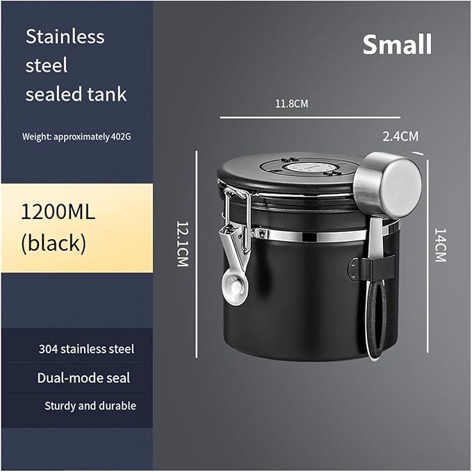 1200/1500/1800/2800ML Large Capacity Coffee Bean Vacuum Storage Container - Food-Grade Stainless Steel Airtight Canister With One-Way Air Valve For Grains, Tea, Nuts & Coffee Grounds(Silver,Small)