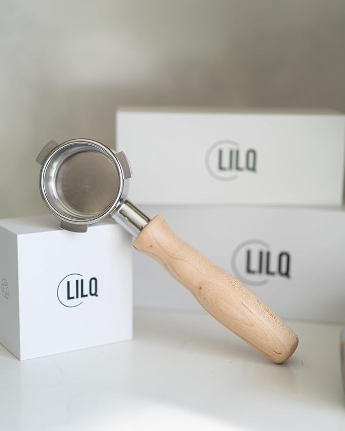 LILQ 54mm Spouted Portafilter Compatible with Breville Barista Express, Barista Pro, Bambino, and More – 18-20g basket included (Maple, Double Spouts)
