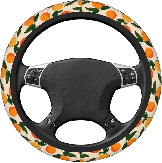 Oranges Green Leaves Steering Wheel Cover for Women Men Girls, Car Accessories Decor Thickened Anti-Slip Auto Steering Wheel Covers Protector Universal Fit 15 Inch for Cars, Truck, SUV