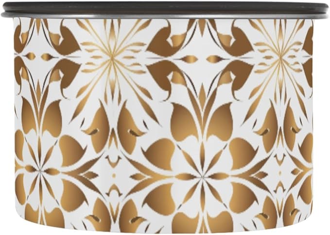 ALAZA Gold Geometric Flower Floral Airtight Coffee Bean Canister 500ml Food Storage Containers with Lids For Gournd, Tea, Sugar, Flour, Rice, Cereal, Candy Cookie Jar