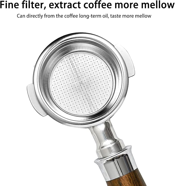 58mm Bottomless Portafilter,Stainless Steel Portafilter 2 Ears for 58-Gaggia Machines-Not suitable with E61 groupheads,with Walnut Handle & Filter Basket(58mm compatible withGaggia/2 Ears)