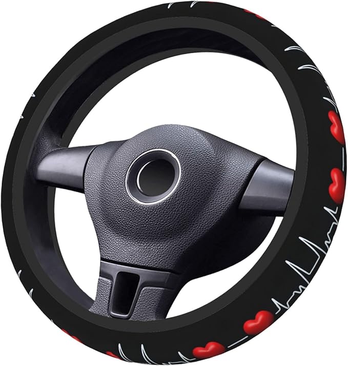 Red-Love-Trace Universal Fit Steering Wheel Cover for Car, Truck, and SUV, Durable Steering Wheel Protection