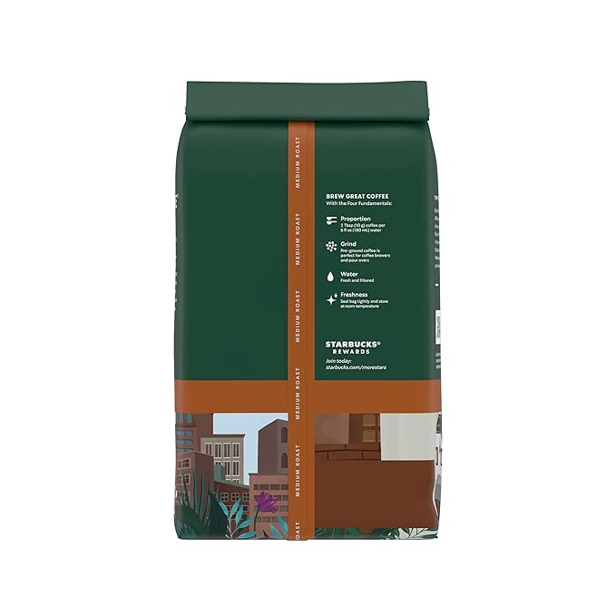 Starbucks Ground Coffee, Medium Roast Hot or Iced Coffee, Pike Place Roast, Six 18 oz Bags