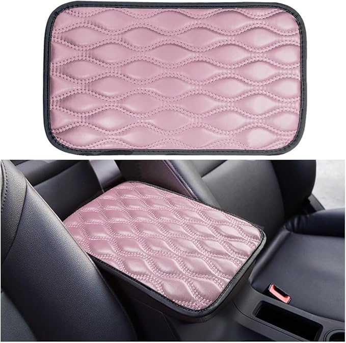 Car Center Console Cover, Leather Vehicle Armrest Seat Box Pad, Comfortable Memory Foam Automotive Interior Protection Cushion Mat Accessories, Universal for SUV, Sedan, Truck (Pink)
