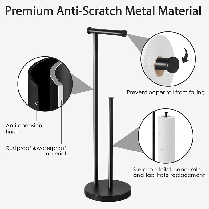 Toilet Paper Holder Stand, Bathroom Toilet Papers Stand with Large Reserve, Rustproof & Anti-Corrosion Free Standing Toilet Paper Holders, Non Tipping Toilet Paper Holder Free Standing with Thick Base