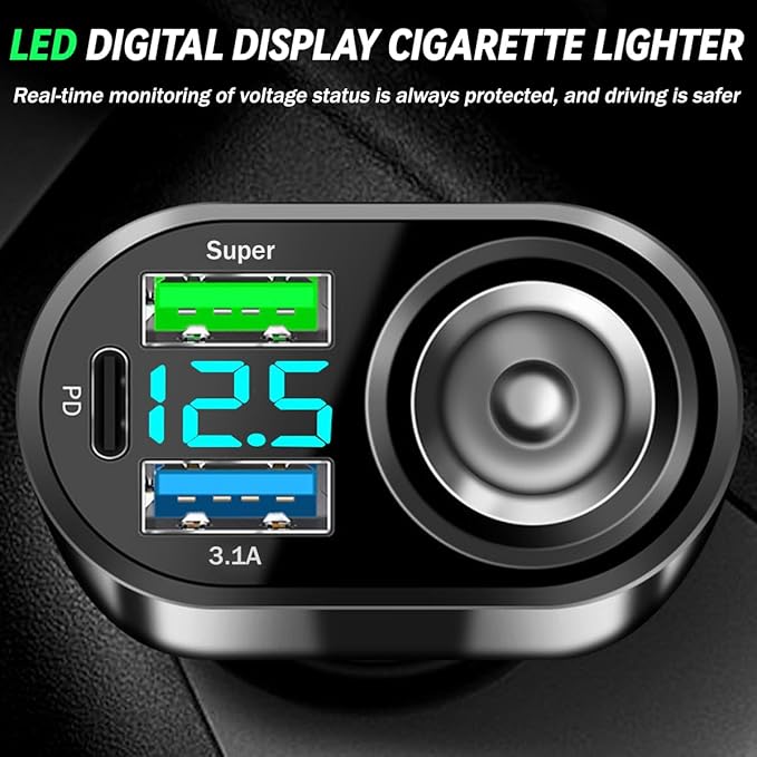 4 Ports Car Charger Adapter, 12V/24V Automotive Type C Metal Cigarette Lighter USB Charger Fast Charging Phone Charger, Universal for Vehicles 13 14 15 Pro Max Plus S23 and More