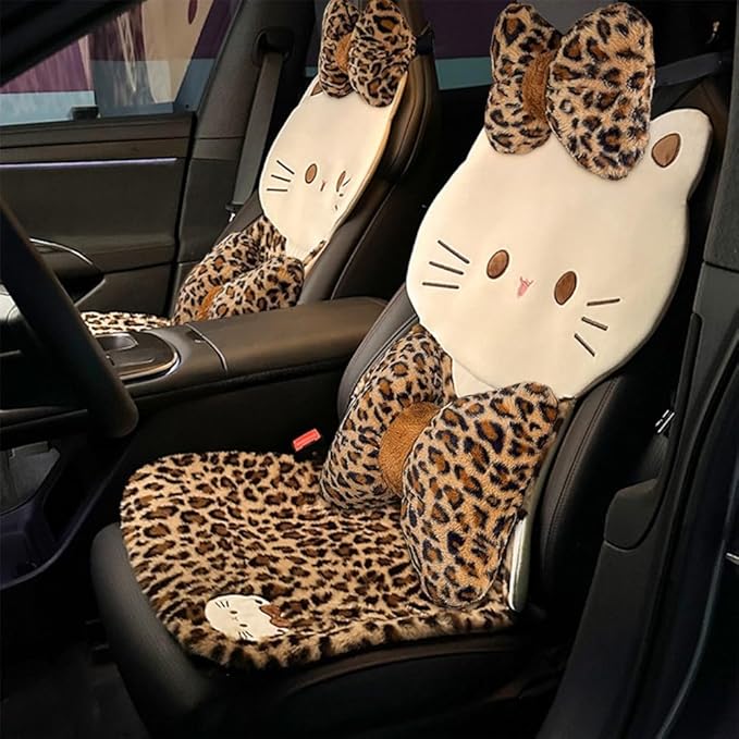 Cute Cartoon Car Seat Cushion with Back Car Neck Pillow and Lumbar Support Pillow Cute Car Seat Pillow Lumbar Pillow for Driving Fatigue Relief