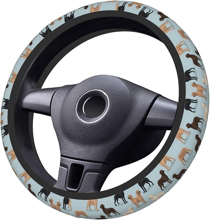 Labradors Yellow Chocolate Black Lab Pet Dogs Universal Fit Steering Wheel Cover for Car, Truck, and SUV, Durable Steering Wheel Protection
