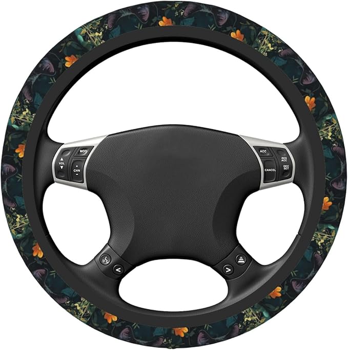 Car Steering Wheel Cover with Anti-Slip Lining, Universal 15 inch Wheel Cover, Fashion Car Interior Accessories for Women Men - Vintage Flower Black Cat