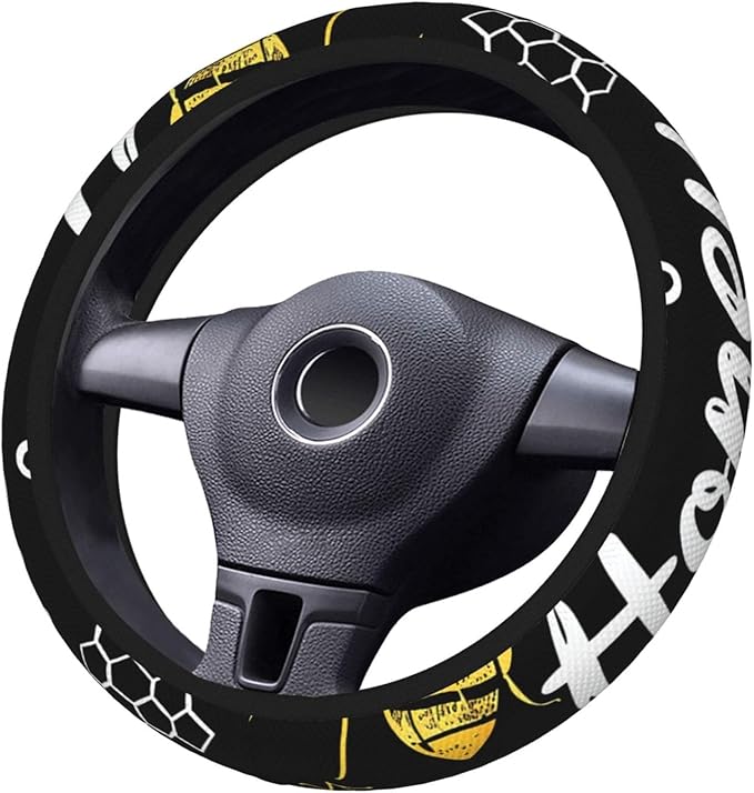 Steering Wheel Cover Polyester Thick Non-Slip Car Steering Wheel Cover Protector Universal 15 Inch, Animal Honey Bee Sweet