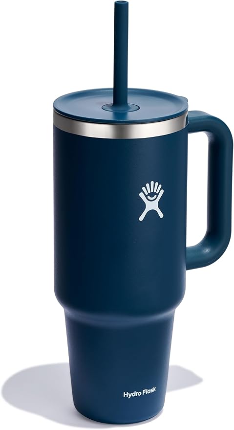 Hydro Flask Travel Tumbler with Handle, Lid and Straw - Insulated Stainless Steel in 40 Oz Indigo Blue