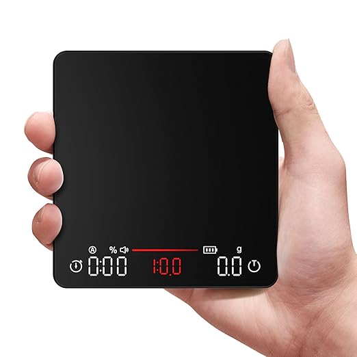 Coffee Scale, Espresso Scale, Weigh Digital Kitchen Scale with Timer, 2kg/0.1g Rechargeable Scale, Ratios & Flow Rate Display, Barista-Grade for Pour-Over, Espresso, French Press – Black