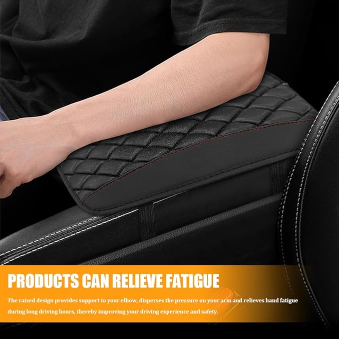 Car Center Console Cover, Leather Waterproof Armrest Seat Box Cushion Pad, Universal Decor Protector Mat, Comfortable Car Decor Accessories Fit for Most Cars, Vehicles, SUVs (Black)