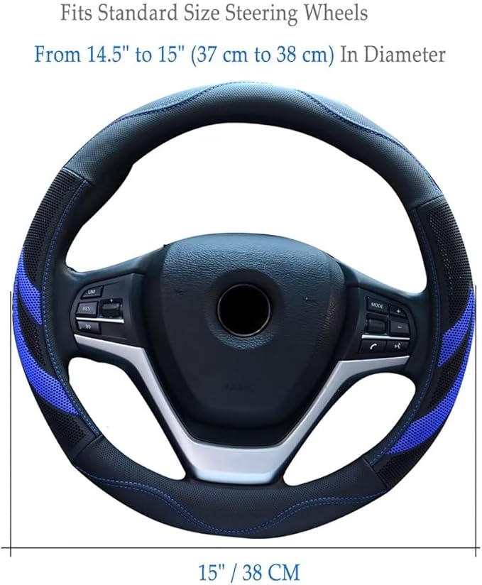 Alusbell Microfiber Leather Steering Wheel Cover Breathable Auto Car Steering Wheel Cover for Men Large-Size with 15 1/2 inches-16 inches Outer Diameter Blue