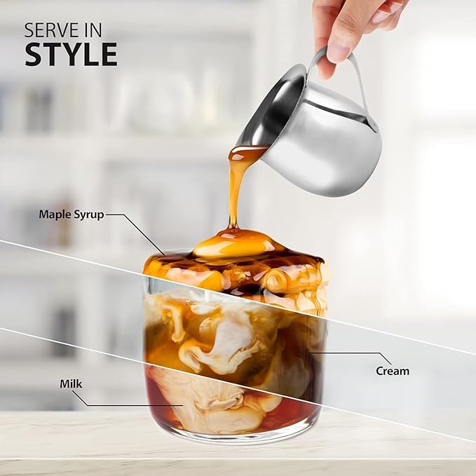 EHOMEA2Z Stainless Steel Bell Creamer Espresso Shot Frothing Pitcher Cup Latte Art (4, 8 Oz)