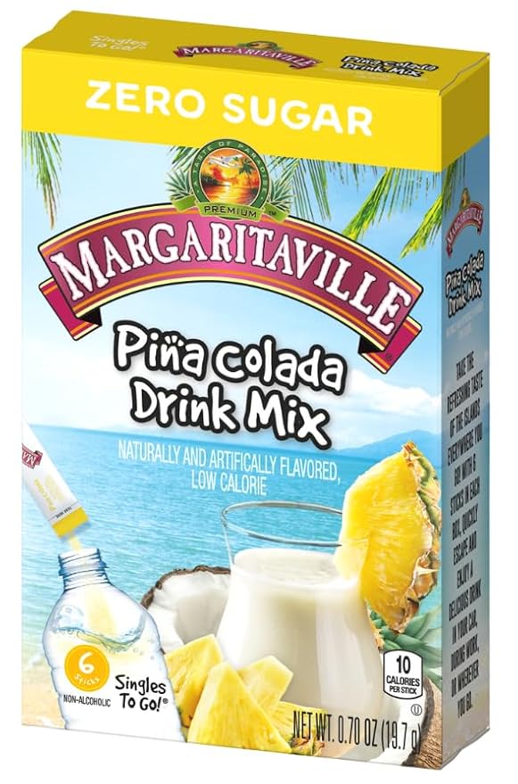 SINGLES TO GO! Margaritaville Variety One Box of Each Flavor, Pina Colada, Strawberry Daiquiri, Margarita and Caribbean Fruit Punch - Powdered Drink Mix (Pack of 4)