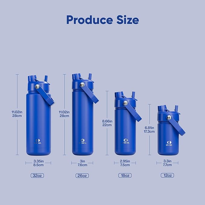 ENCOOL Insulated Water Bottle with Straw Stainless Steel Water Bottle, Leak-Proof, BPA-Free, Double Wall Vacuum Keeps Cold for 24 Hours for Sports, Travel, School (18 oz, Royal Blue)