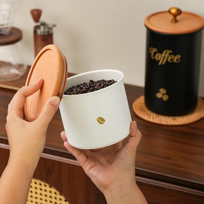 Coffee Canister, 3 pack 2 lb/12 oz/12 oz Large Airtight Coffee Bean Storage Container, Café Grounds Container, Cafe Jar Cafe Holder, Food Storage Container for Flour, Sugar, Tea (White)