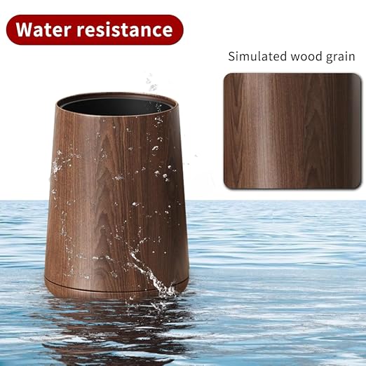 8L/2.1GAL Modern Metal Waste Bin with Realistic Wood Texture,Built-in Bag Holder,Open-Top Trash Bin for Bathroom,Home,Office,Living Room (2.1gal Cone)
