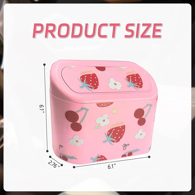 Mini Car Trash Can with Lid – Cute Strawberry Pink Trash Can for Women with 5 Bags, Girly Automotive Organizer for Front and Back Seat, Car Accessories for Teen Girls, SUV, Truck, Sedan