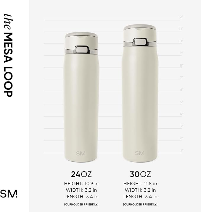 Simple Modern Mesa Loop Water Bottle with Covered Straw and Handle | 24oz Cup Holder Friendly Insulated Stainless Steel Bottles for Travel, Sports and School | Cashew