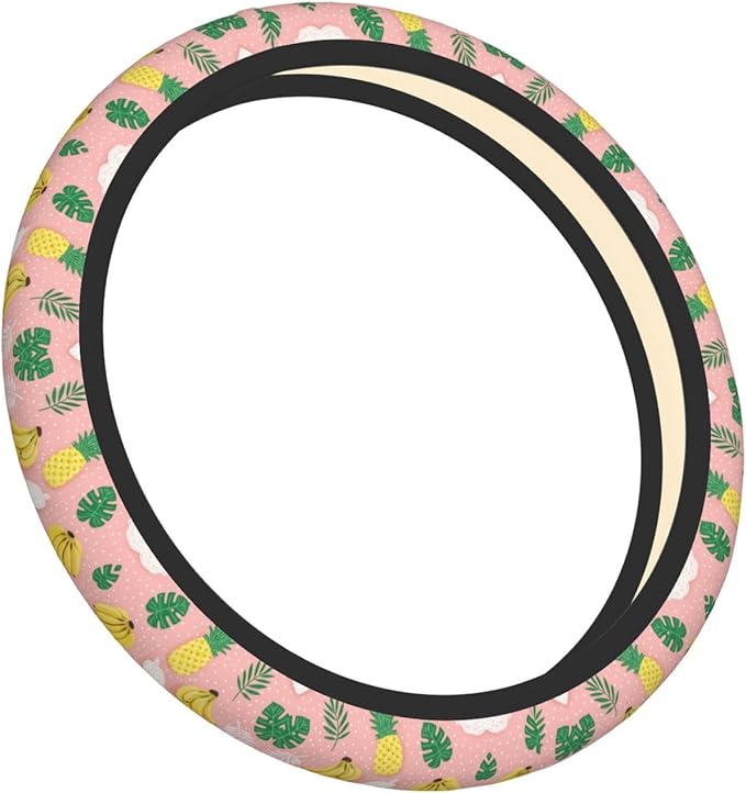 Tropical-Bananas-Pattern Neoprene Steering Wheel Covers Women Men Car Accessories, Universal 15 Inch Fit Auto, Suvs, Truck