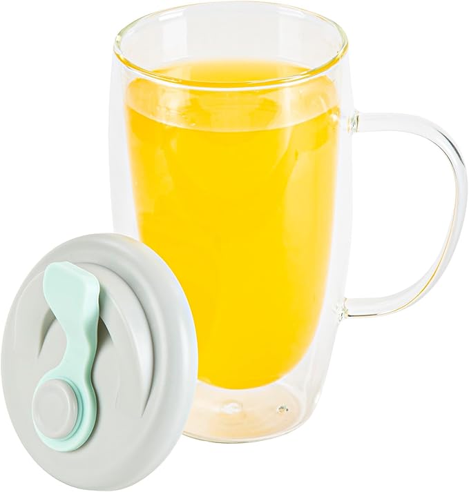 Restaurantware - Forma Professional 15.2 Ounce Insulated Travel Mugs With Handles, 10 Double Wall Coffee Mugs - Includes Lids, Reusable, Clear Borosilicate Glass Tumblers, Dishwashable, Microwavable