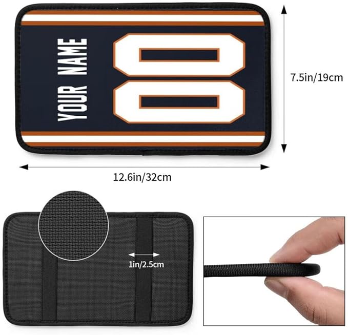 Custom Car Armrest Cover,Add Personalized Name and Number As Gifts for Loyal Football Fans,American Football Auto Center Console Pad Car handrail Box Cushion,Fit for Most Car Seat Box Cover Protector