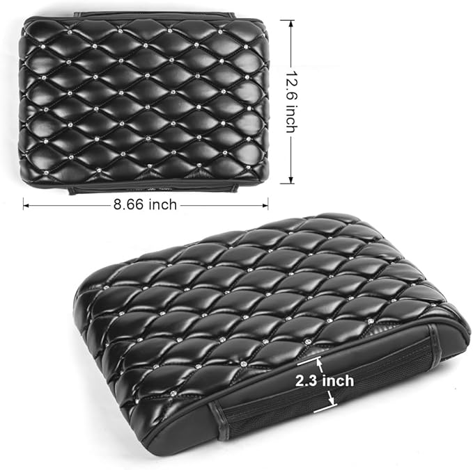 Memory Foam Car Armrest Cushion, Luxury Auto Center Console Arm Rest Cover for Car Bling Accessories Interior Center Consoles Organizers and Storage Box Handrest Pad Diamond Universal, Black