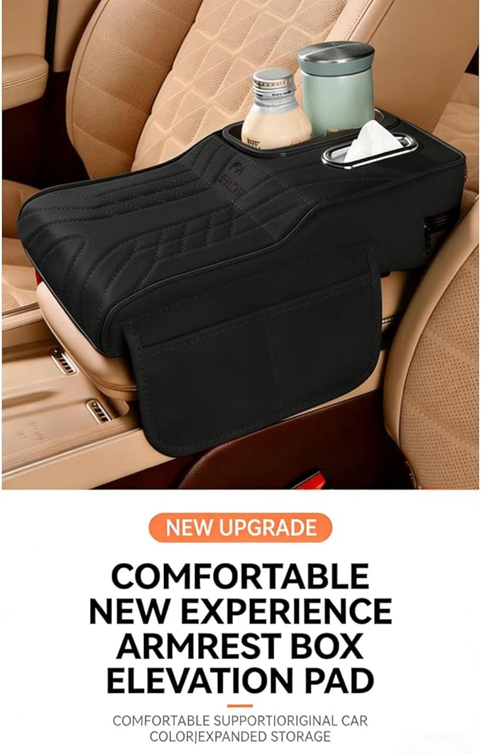 Auto Center Console Cover for Honda HR-V 2023 2024 2025 2026, Leather Waterproof Armrest Seat Box Cover Multifunctional Armrest Cushion Scratch,Black