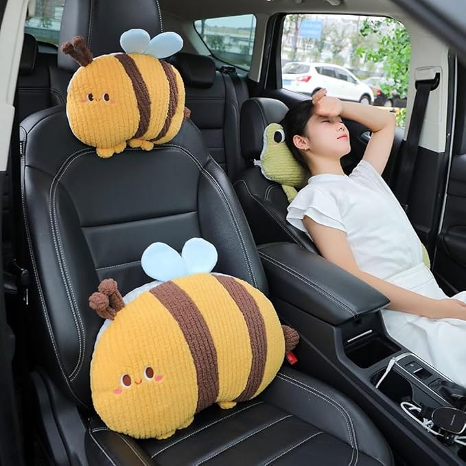 Bee Shaped Lumbar Support Pillow for Car Office Driver Seat Waist Cushion 1 PCS