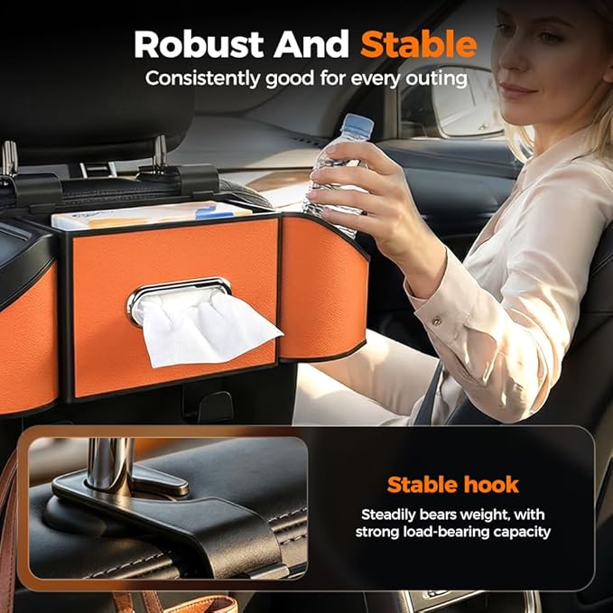 7-in-1 Car Backseat Organizer,Multifunctional Car Organizers and Storage Box with Cup Holder, Tissue Box,Trash Bin,Phone Mount and Hooks,Car Essentials Accessories for Women and Men (Black)