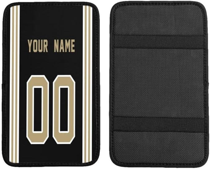 Custom Car Armrest Cover,Add Personalized Name and Number As Gifts for Loyal Football Fans,American Football Auto Center Console Pad Car handrail Box Cushion,Fit for Most Car Seat Box Cover Protector