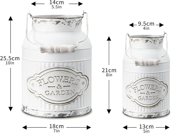 APSOONSELL French Style Shabby Chic Decor White Farmhouse Metal Flower Vase Galvanized Decor for Kitchen, Bathroom, Sparklers for Weddings