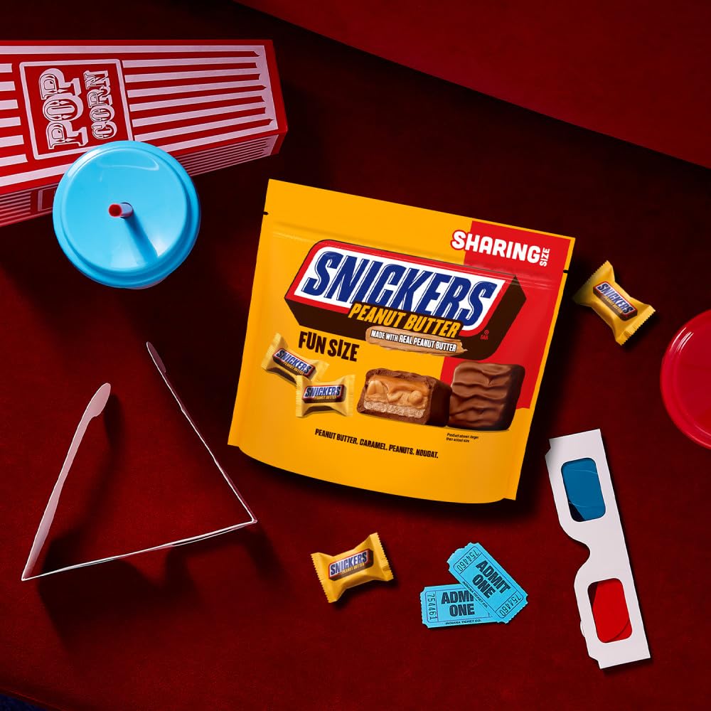 SNICKERS Fun Size Peanut Butter, Caramel & Peanuts Milk Chocolate Bars Individually Wrapped Candy Bars, Sharing Size, 8.29 Oz Bag