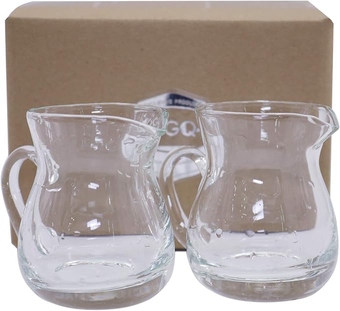 DGQ Classic Glass Creamer Pitcher with Handle 4oz Pack of 2 Milk Pourer Mini Creamer for Coffee Tea Maple Syrup Serving