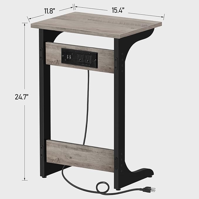 TUTOTAK C Shaped End Table With Charging Station, Set of 2, Couch Tv Tray With 2 USB Ports and Outlets, Sofa Side Table for Small Spaces, Living Room, Bedroom TB01BG0442