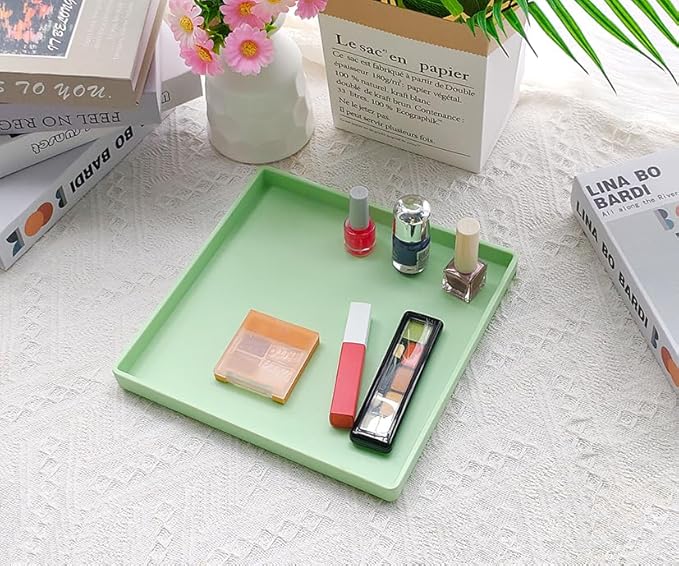Small Square Tray (9 inch) 3 Pack, Durable Green Tray for Desserts & Organization, Lightweight for Coffee, Drinks, Party, Seasoning, Perfume and Display.