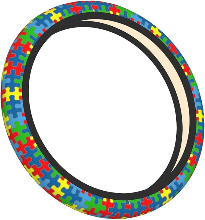 Autism Awareness Pattern Steering Wheel Cover Neoprene Universal 15 Inches Car Steering Wheel Protector for Women Men