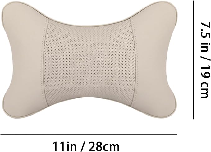 Car Pillow for Car Neck Pillow for Driving Seat Leather Neck Support Soft Cushion Back Support Head-Rests for Vehicle Sleeping with Elastic Adjustment Strap 2PCS (Neck, Beige)