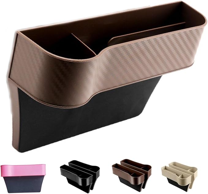 Leather Multifunctional Car Seat Organizer, Cars Seat-Gap Filler with Cup Holder, Multipurpose Backseat Car Seats Organizer Front Seats, Auto Storage Bag for Cars Console Side (Brown,Left Seat)