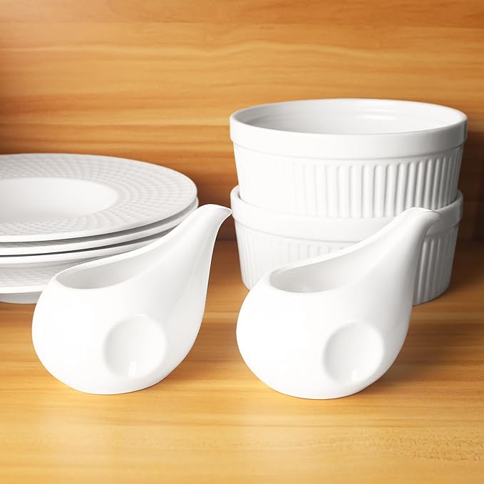 Gravy Boat Small Creamer Pitcher Set, Coffee Milk Gravy Boat, Fine Porcelain With Lip Spout, For Gravy, Warming Sauces, Salad Dressings, Milk, More, Microwave & Freezer Safe (Set of 4)