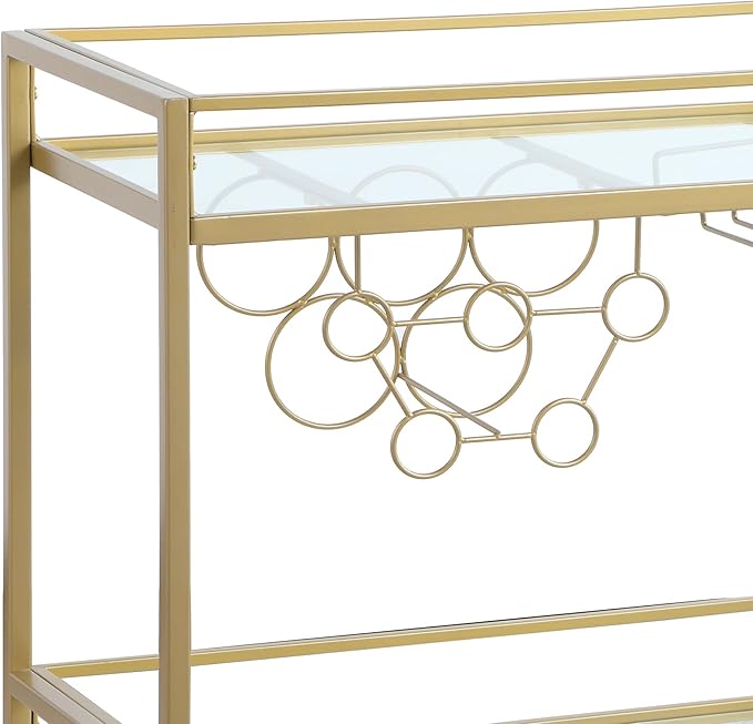 FirsTime & Co. Gold Francesca Bar Cart, 2 Tier Mobile Mini Bar, Kitchen Serving Cart and Coffee Station with Storage for Wine and Glasses, Metal and Glass, Modern