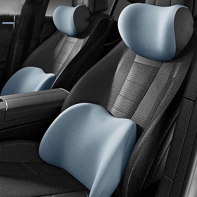 Car Seat Headrest Lumbar Support Kit for BMW X3 X4 G01 G02 2018-2022, Ergonomic Memory Foam Head Neck Pillow Back Cushion Drivers Travel Anti Fatigue,E/Blue