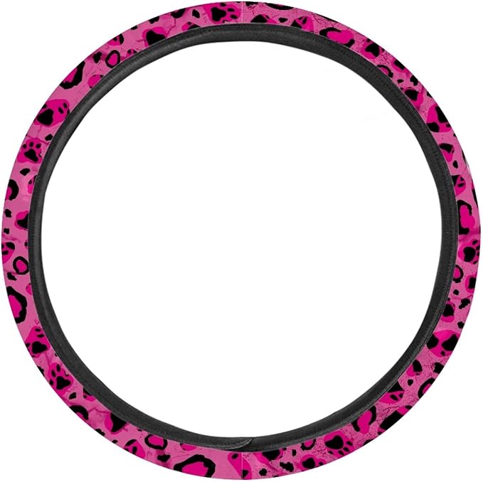 Universal Non-Slip Steering Wheel Cover, 15-inch Polyester Material Driving Accessories, Adjustable for Car and Truck(Cool Purple Leopard Print)