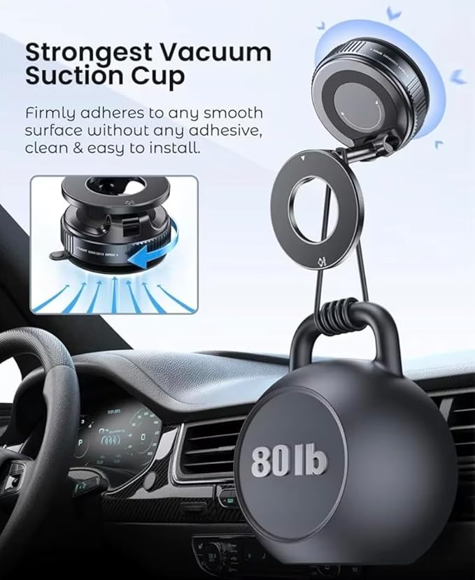 DashDok for Magsafe Car Mount Magnetic Phone Holder for Car Phone Holder Mount Dash Mounted Holders Cell Phone Holders for Your Car Accessories for Women Men for iPhone 17 16 15 14 (White)